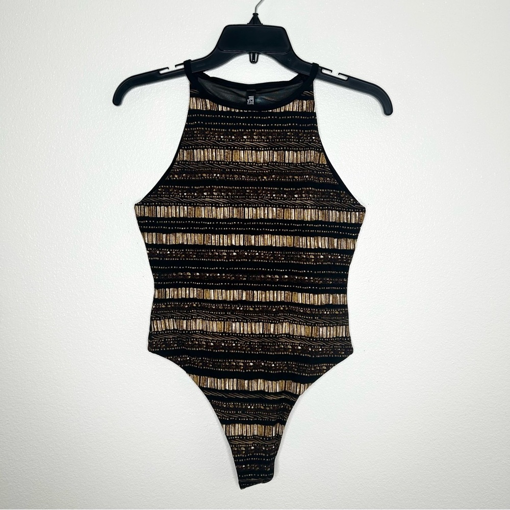 Victorias Secret Sport Womens Patterned Mesh Sleeveless Bodysuit Size S EUC